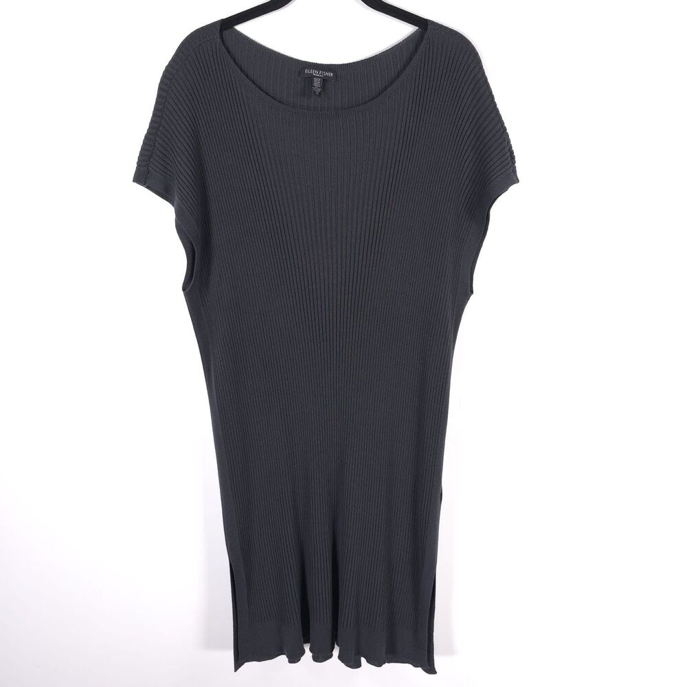 EILEEN FISHER Rib Tunic Top 1X Woman ITALIAN FABRIC Side Slits USA MADE S17TVH